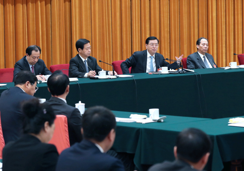 3月8日，中共中央政治局常委、全国人大常委会委员长张德江参加十二届全国人大五次会议黑龙江代表团的审议。